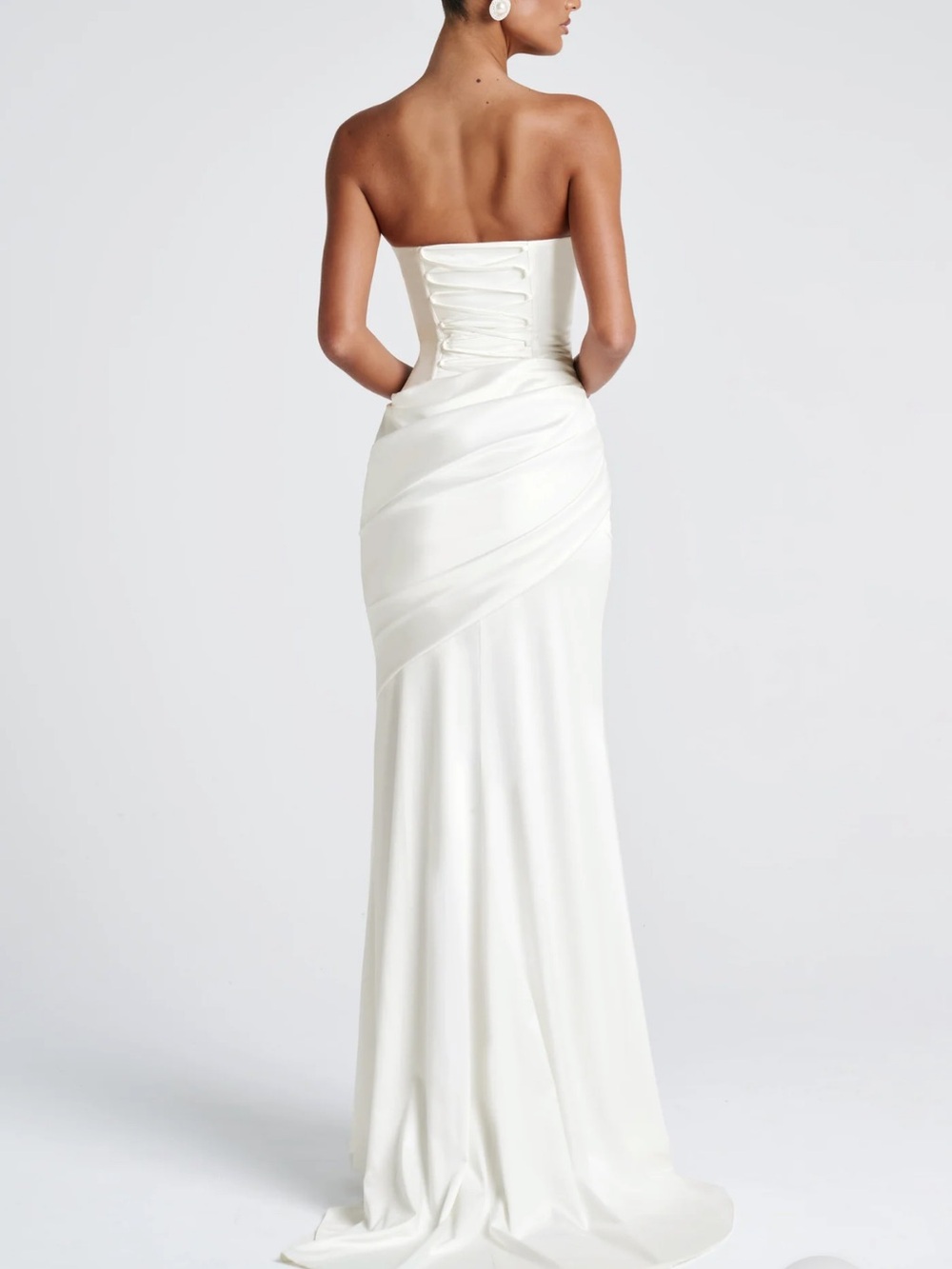 SOLD: Babyboo White Strapless Wedding Gown with Asymmetric Draped Skirt - Picture 3 of 8